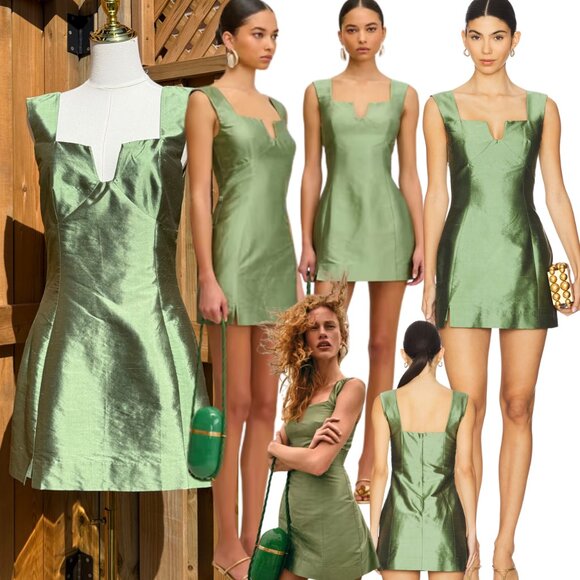 🆕 CULT GAIA 🧿 NWOT Marizia Silk-Dupioni Mini Dress, Calla Lilly Green Sz US 6 - Picture 1 of 17